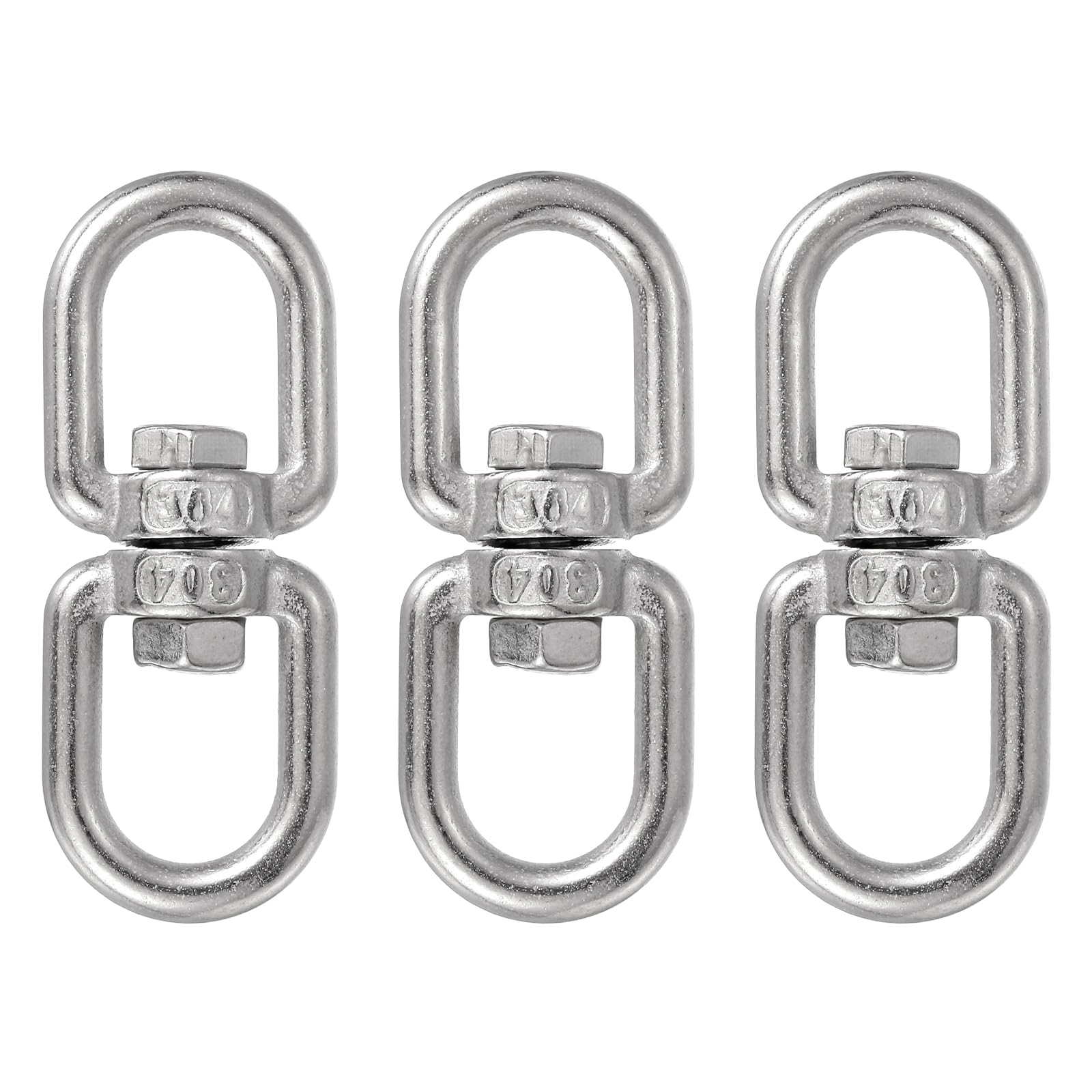 PATIKIL Double Ended Swivel Hook, (M6, 3Pcs), 304 Stainless Steel Eye to Eye Swivel Shackle Ring Connector, Suit for Marine/Tree Swing/Hammock Chair/Gardens/Outdoor Activities