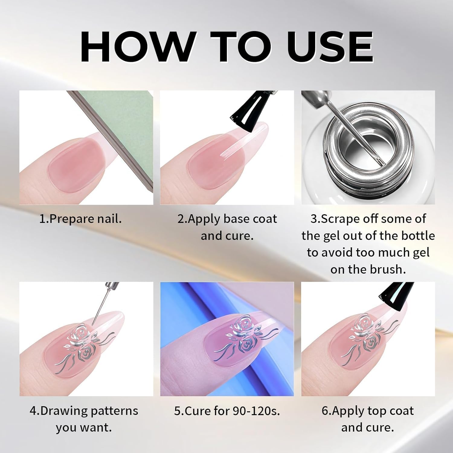 Silver Metal Mirror Painting Gel Nail Polish, 3D Nail Art DIY | Metal painted drawing gel, 3D effect, curing required, long-lasting high-shine mirror reflection, for DIY & salon nail art