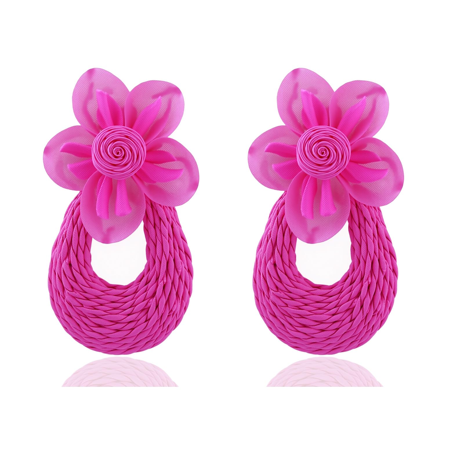 LKingel Bohemian Raffia Earrings Trendy Floral Raffia Dangle Earrings Bohemian Statement Dangle Earring Hand Woven Summer Vacation Jewelry Gift