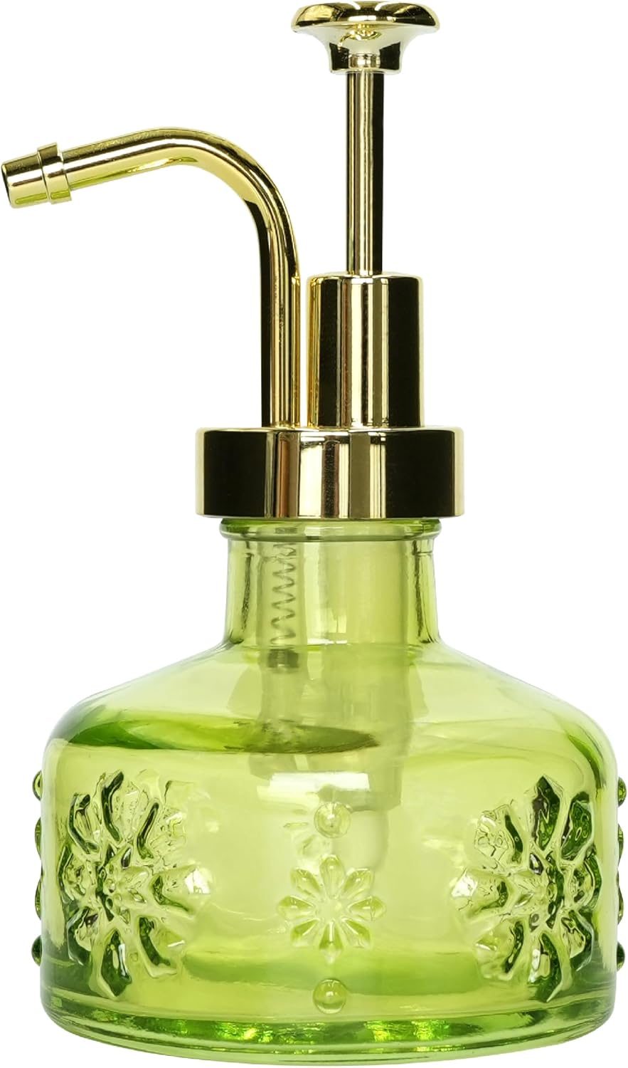 Cute Mini Glass Soap Dispenser with Pump, 6oz Vintage Gothic Style, Colored Thick Glass, for Bathroom or Vanity Decor (Green)