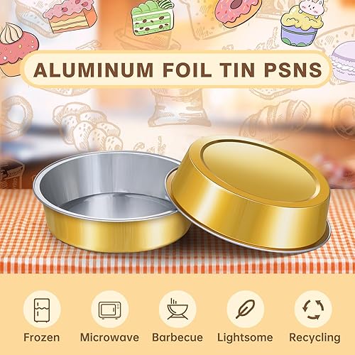 Miniatura 4 de 50 piezas de mini latas para tartas con tapas, moldes de aluminio de 4 pulgadas y 8 onzas, mini moldes desechables individuales para tartas, moldes