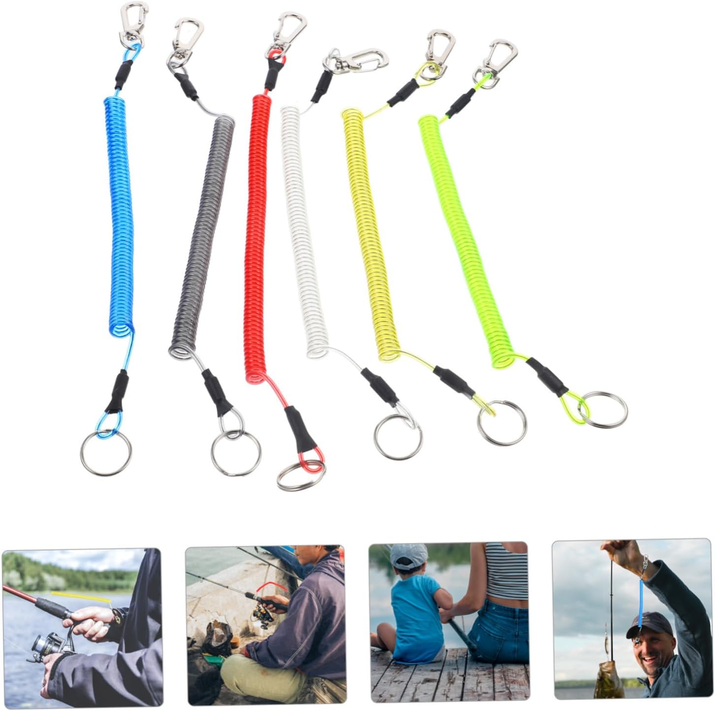 Yardwe 6Pcs Fishing Lanyard Retractable Coiled Safety Rope for Outdoor Activities Heavy Duty Elastic Tether Cord for Boating Camping and Fishing Gear Organization