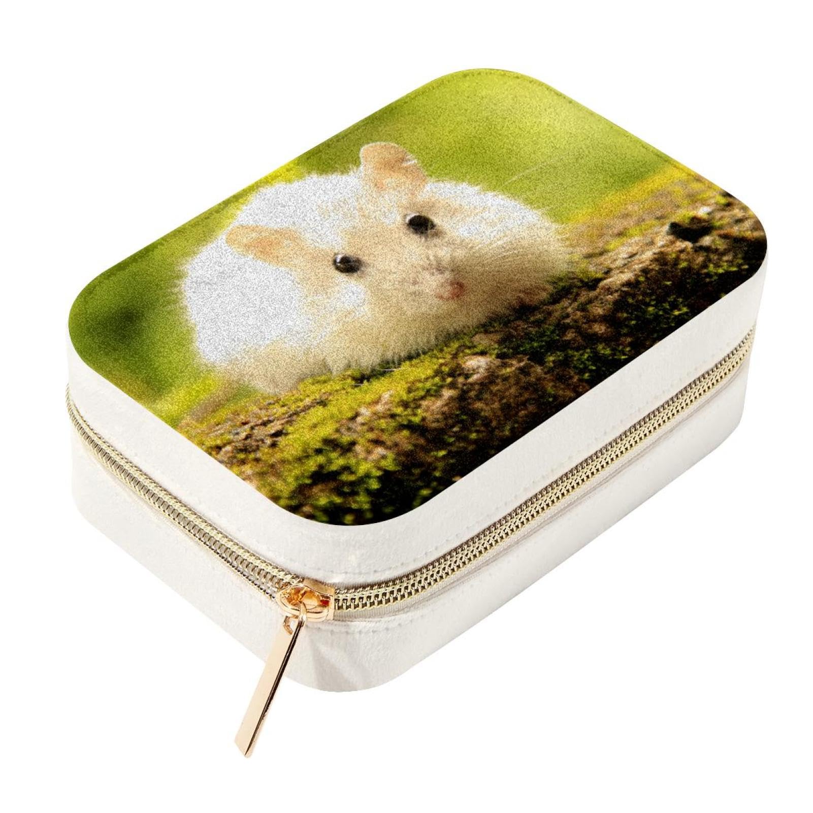 Boîte à bijoux de voyage en velours blanc pour hamster et petits animaux | Écrin nomade bagues et colliers