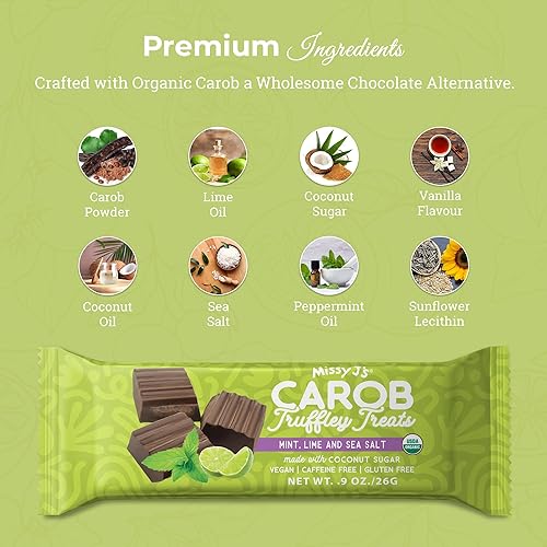Miniatura 3 de Missy J's Trufa orgánica de algarroba y menta de 1.38 onzas, paquete de 3  Algarroba hecha con azúcar de coco, vegano y sin gluten  Sustituto