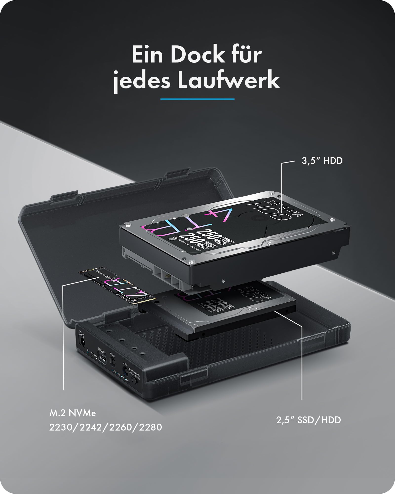 ICY BOX Spade Clone 3882 Klon- & Docking Station für M.2 NVMe SSD sowie 2,5"/3,5" SATA HDD/SSD, USB-C Festplatten Docking Station mit USB 3.2 Gen 2 (10 Gbps), Offline Klonen, HotSwap, IB-3882MSCL-CU31