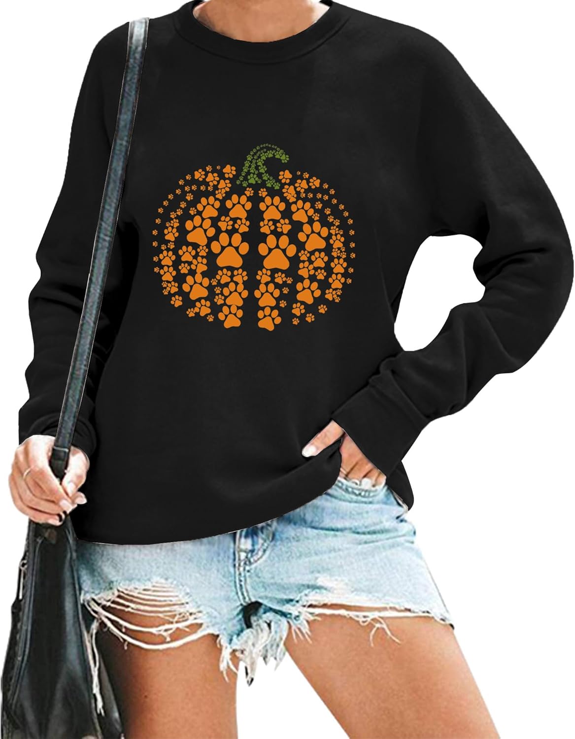 Fall Sweatshirt for Women Pumpkin Dog Paw Pullover Thanksgiving Pumpkin Graphic Long Sleeve Shirt Tops - Image 6
