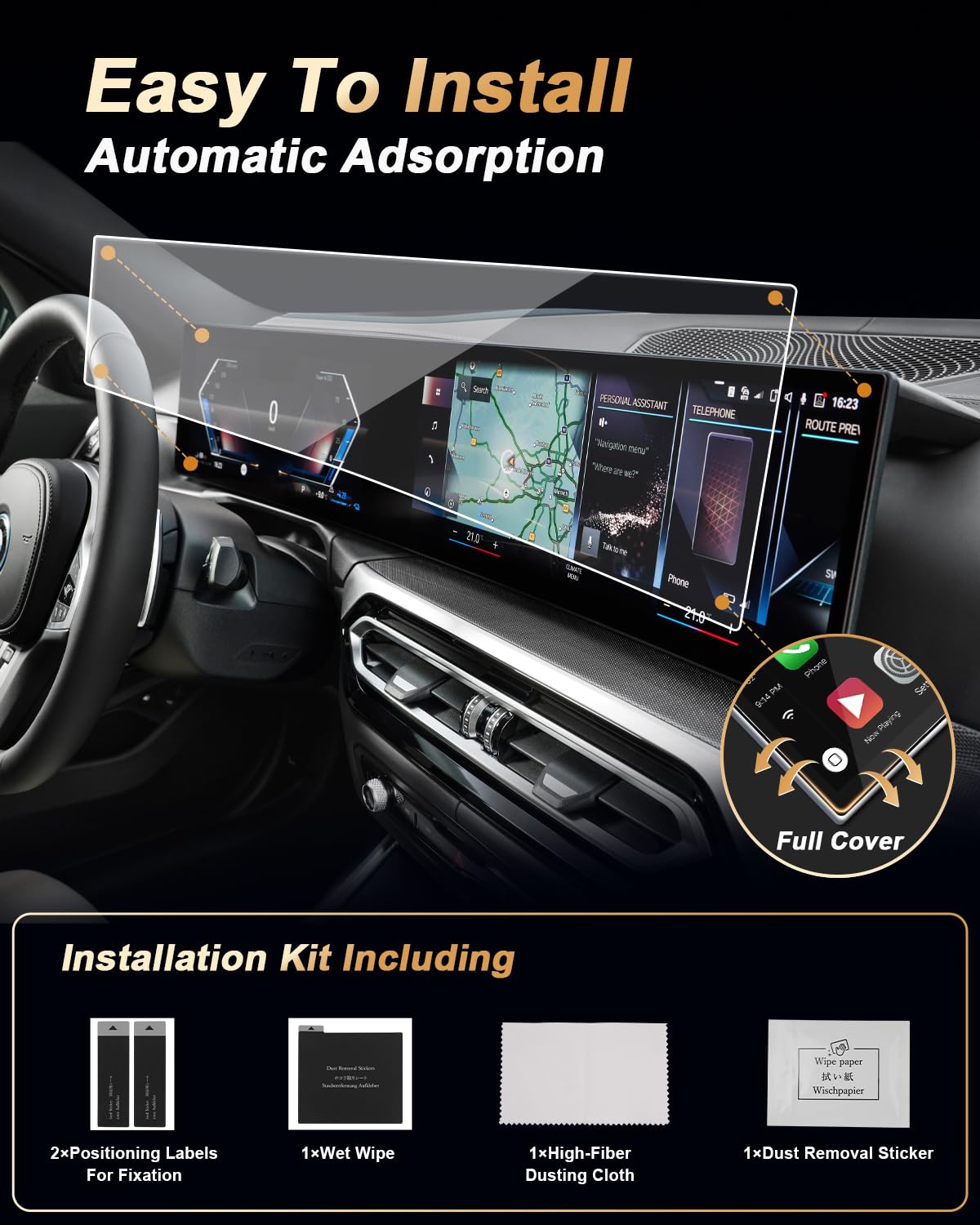 Pellicola protettiva per BMW X5 X6 X7 i7 serie 5/2025-2027 X3 - Vetro temperato [navigazione da 14,9 pollici + schermo strumento da 12,3 pollici] per 2023-2027 2/3/4/7 seires/XM 2023-2027 2-202 6 i4