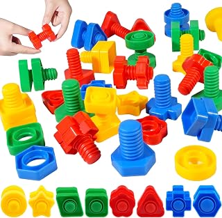 Bbiamsleep 40 Pcs Plastic Nuts and Bolts Fine Motor Skills Shapes and Color Matching for Sorting Counting Training