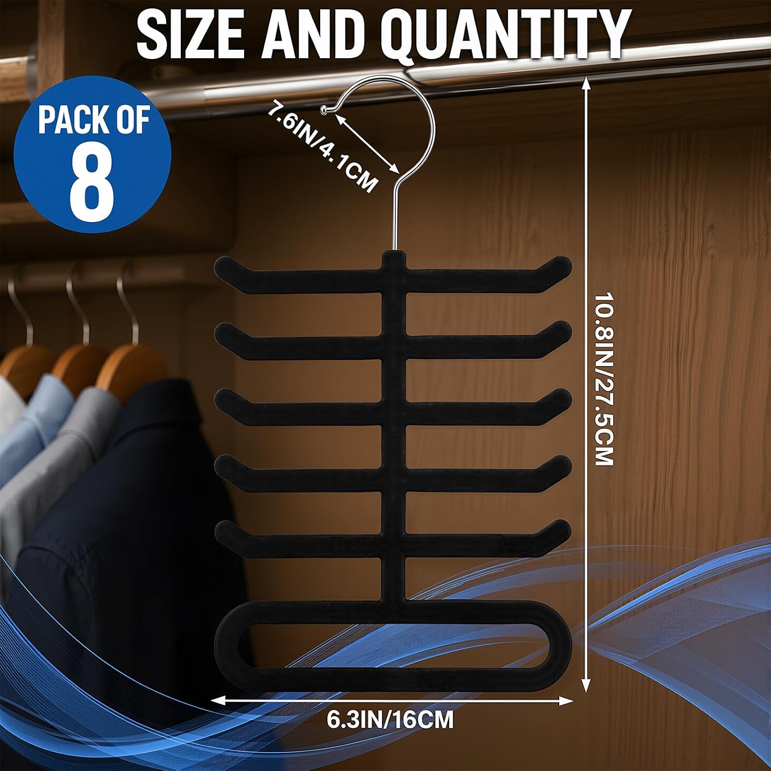 Kathfly Tie Hanger Organizer Multilayer Black Velvet Tie Holders for Closet