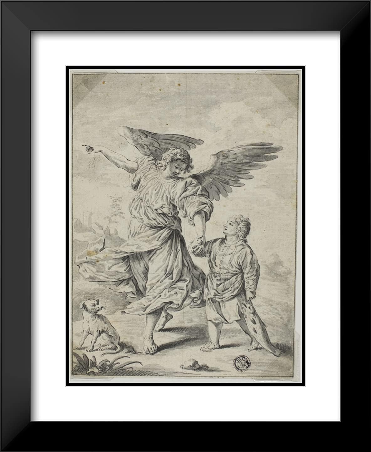 ArtDirect Titian 20x24 Black Modern Framed and Double Matted Art Print Titled Tobias and The Angel