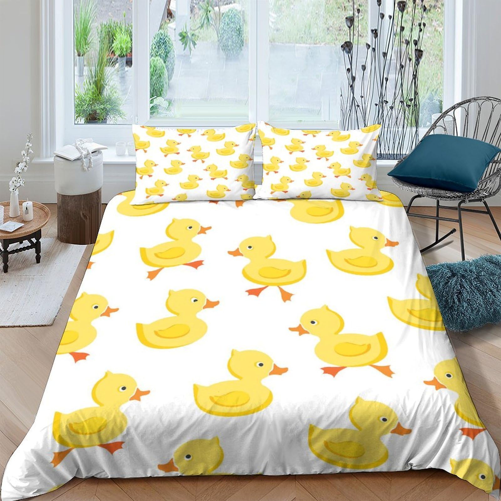 Ctjqhvkz Style-3 3D Printed Yellow Duck Fitted Sheet Microfiber Soft Cartoon Duckling Bed Cover For Bedroom Dorm Mattress Protection Decor Single（135X200cm）