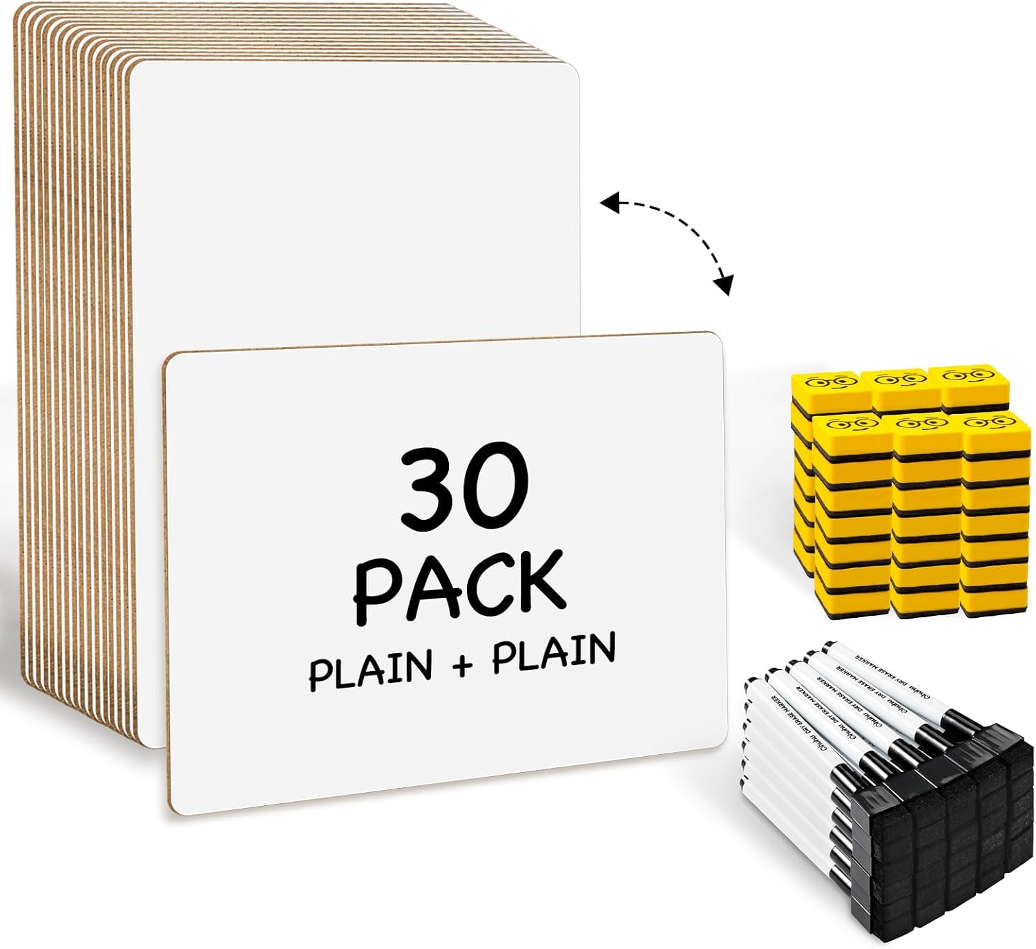 Ohuhu 30 Pack White Boards Double-Sided - 9"x 12" Small Dry Erase Board Class Set - Includes 30 Mini Whiteboards, 30 Black Markers and 30 Erasers for Students, Teachers, Classroom, School & Office