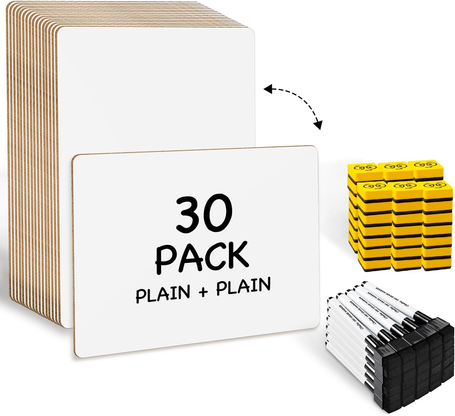 Ohuhu 30 Pack White Boards Double-Sided - 9"x 12" Small Dry Erase Board Class Set - Includes 30 Mini Whiteboards, 30 Black Markers and 30 Erasers for Students, Teachers, Classroom, School & Office