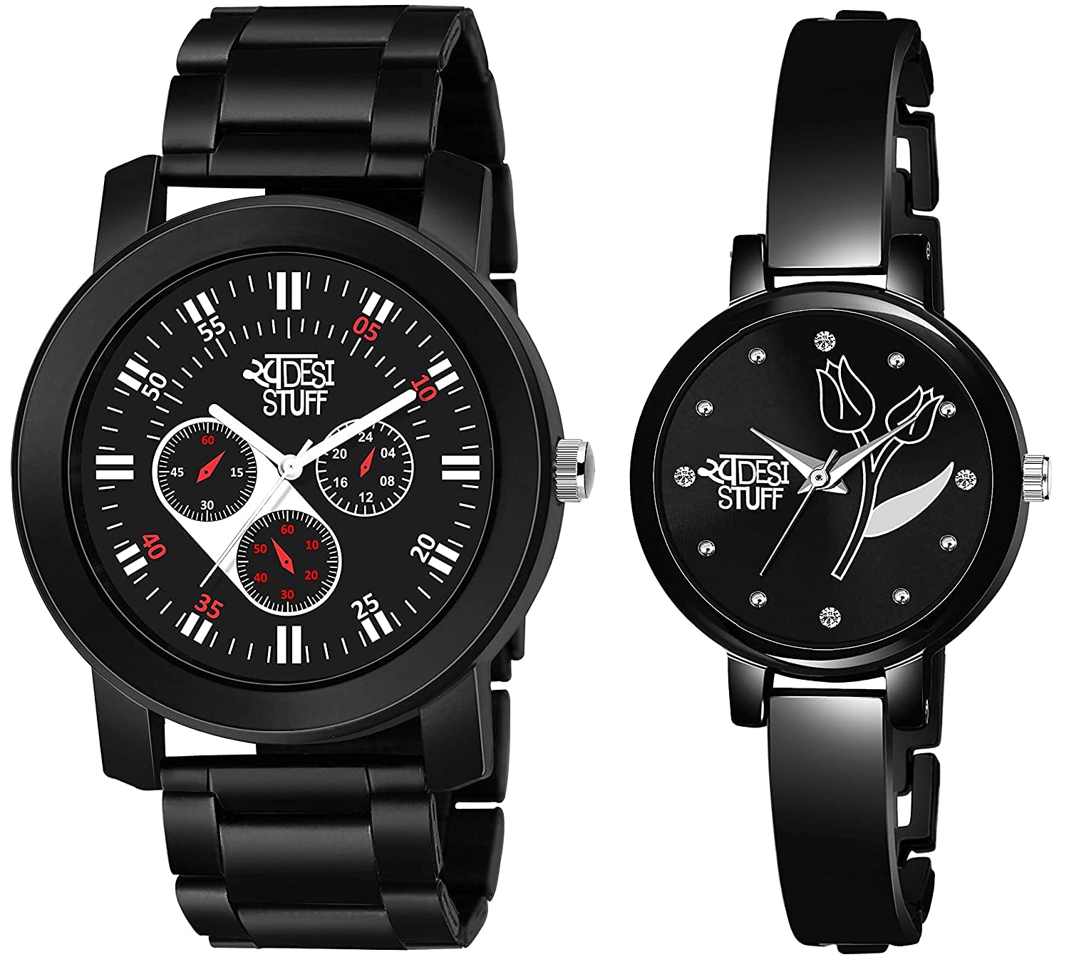 SWADESI STUFF Black Color Dial Round Shap Elegant Analog Couple Watch For Men And Women - Combo Of 2 - Metal (B098JTRBWQ) Amazon Price History, Amazon Price Tracker