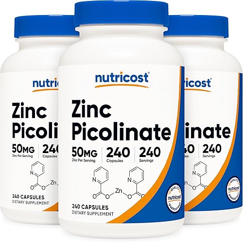 Nutricost Picolinato de Zinc 50 mg, 240 cápsulas vegetarianas (3 botellas) - Sin gluten y sin OGM