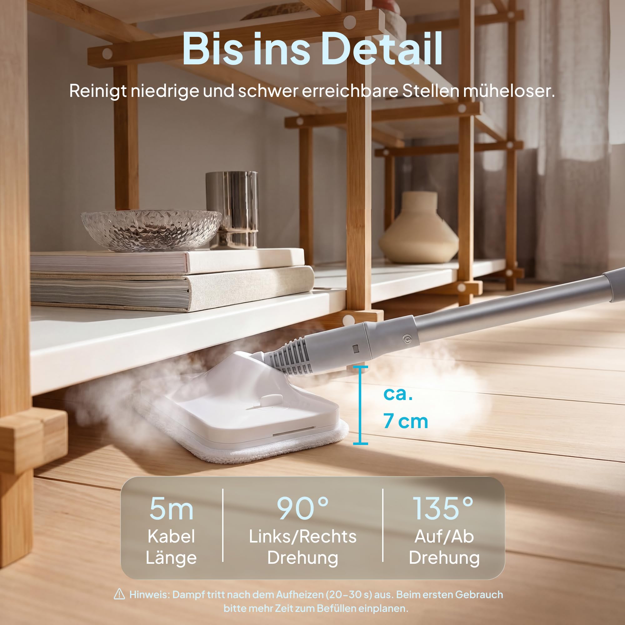 Livatro 13-in-1 Dampfreiniger für Böden mit abnehmbarem Handgerät | Bis zu 130 °C Heißdampf, 3 Dampfstufen, bis zu 30 Min. Dampfreinigung, 5-m-Kabel für Fliesen, Fenster, Küche und Bad