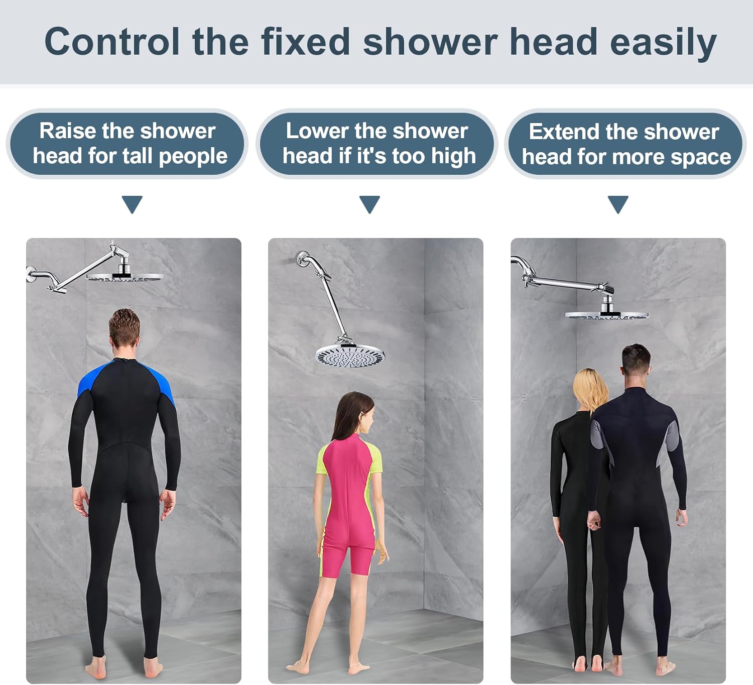 BRIGHT SHOWERS 10 Inch Shower Arm Entender with Dual Shower Head Combo Set, Handheld Showerhead Rainfall Shower Head Combo Matching, Chrome