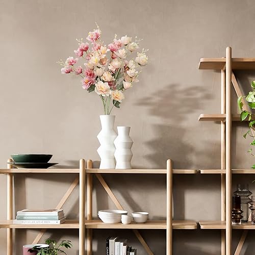 Miniatura 5 de SNAIL GARDEN Paquete de 2 ramos de flores artificiales de 34.6 pulgadas, 40 cabezas de flores, peonías de seda de tallo largo, flores de primavera