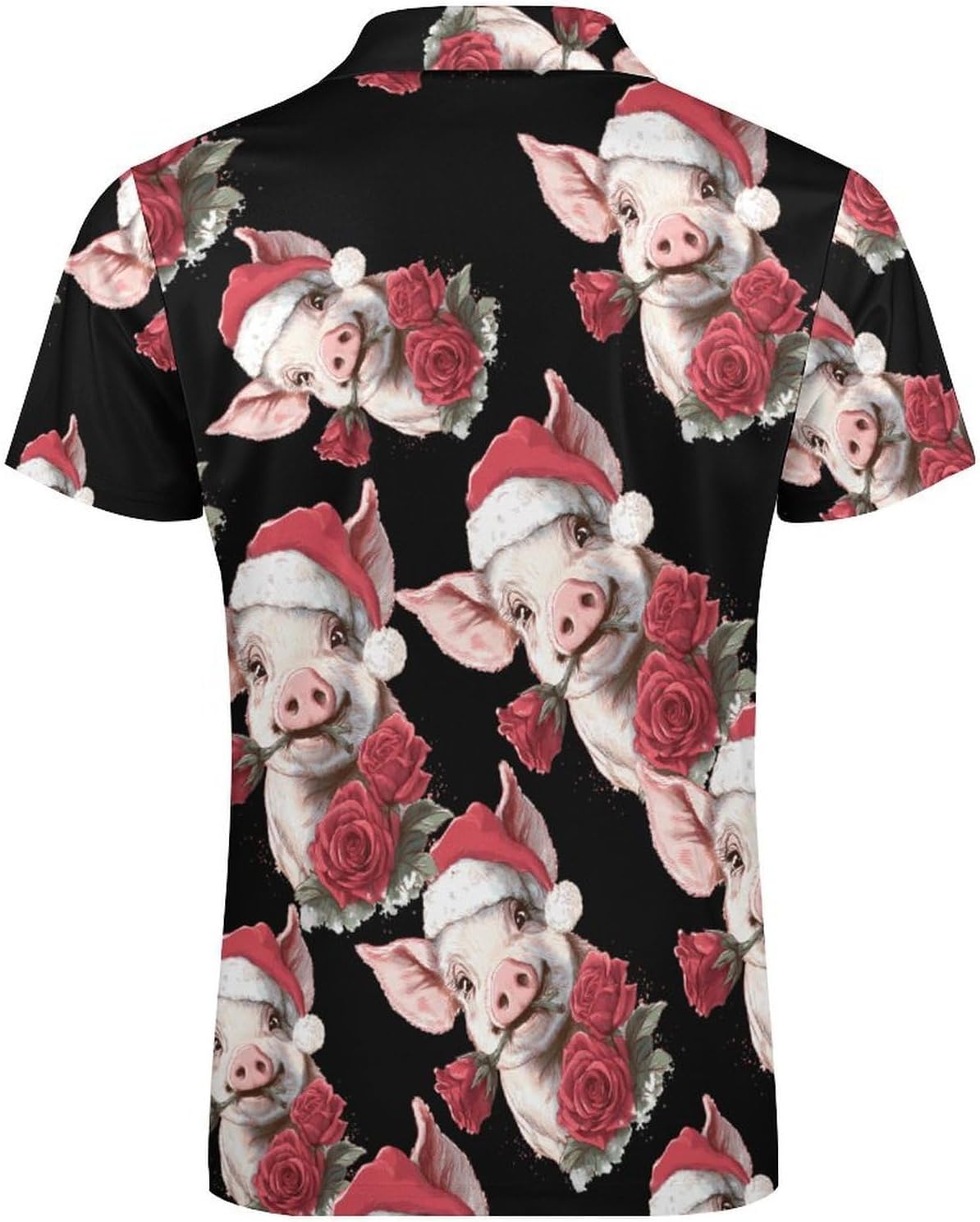 Pigs Christmas Rose Men's Polo Shirts Golf Short Sleeve Tops | Casual Workout,Golf T-Shirt,Zippered Tee,Collared,Print