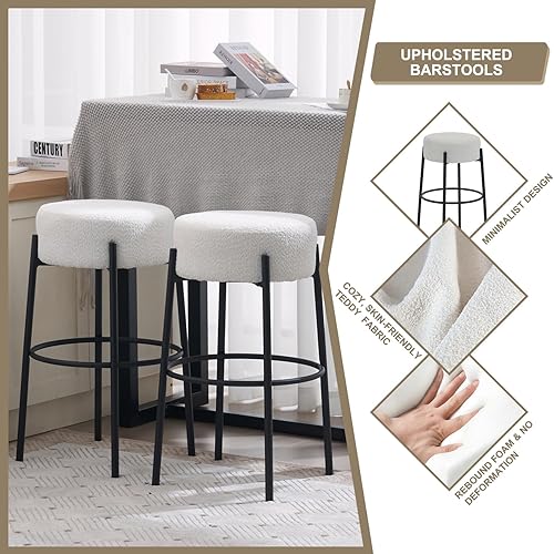 Miniatura 6 de Juego de 2 taburetes de bar de 30 pulgadas, modernos sillones tapizados de altura de mostrador de Boucle para isla de cocina, taburetes de pub