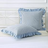 Vista 33 de juego de 2 fundas para cojín con volantes a cuadros negro/blanco, fundas de almohada decorativas de algodón lavado a cuadros estilo granja, fundas