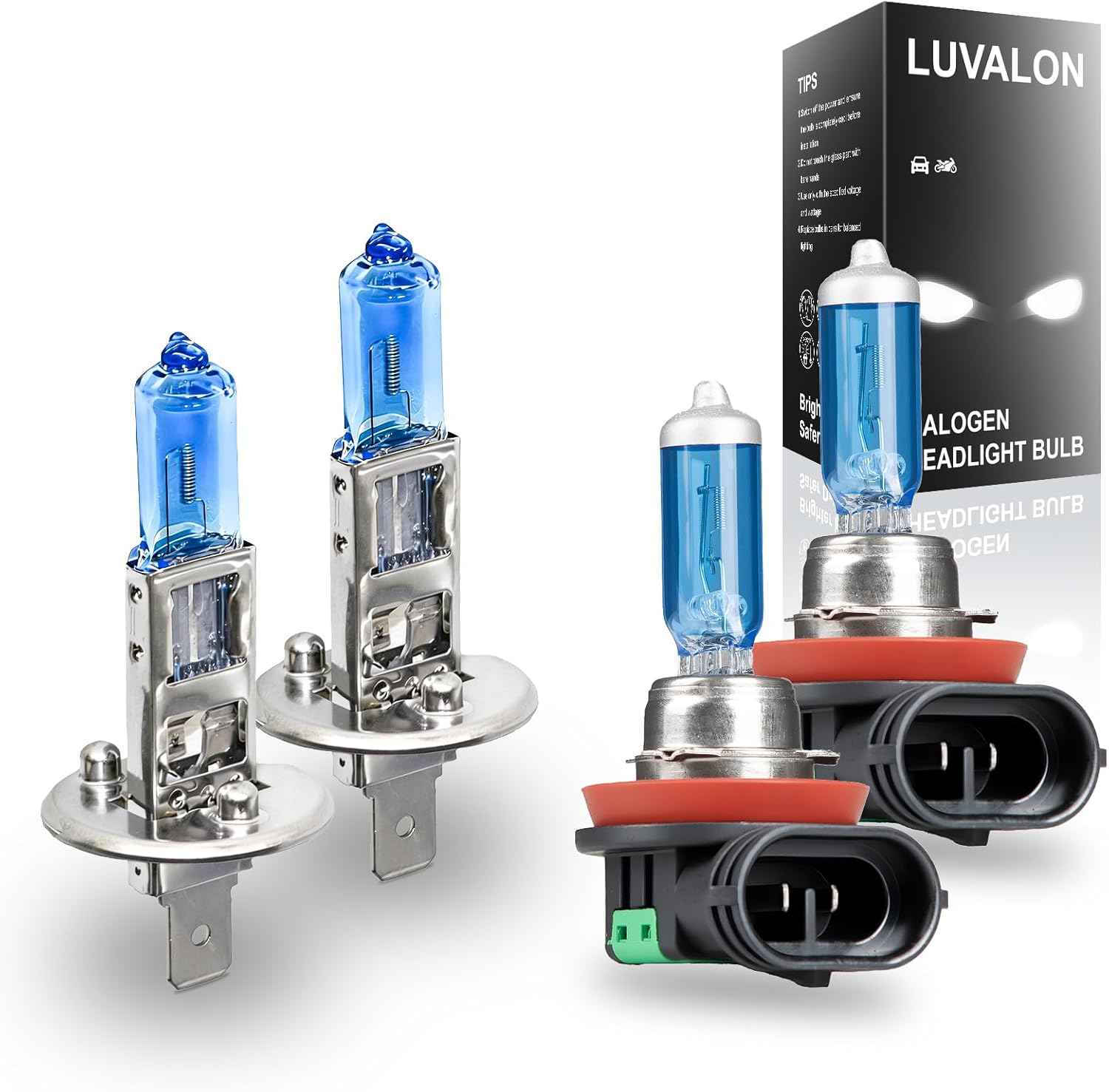 Headlight Bulbs for Hyundai Elantra 2011 2012 2013 H1 High Beam H11 Low Beam Halogen Headlight Bulbs 6000K Cool White Plug N Play Long Life High Performance Pack of 4