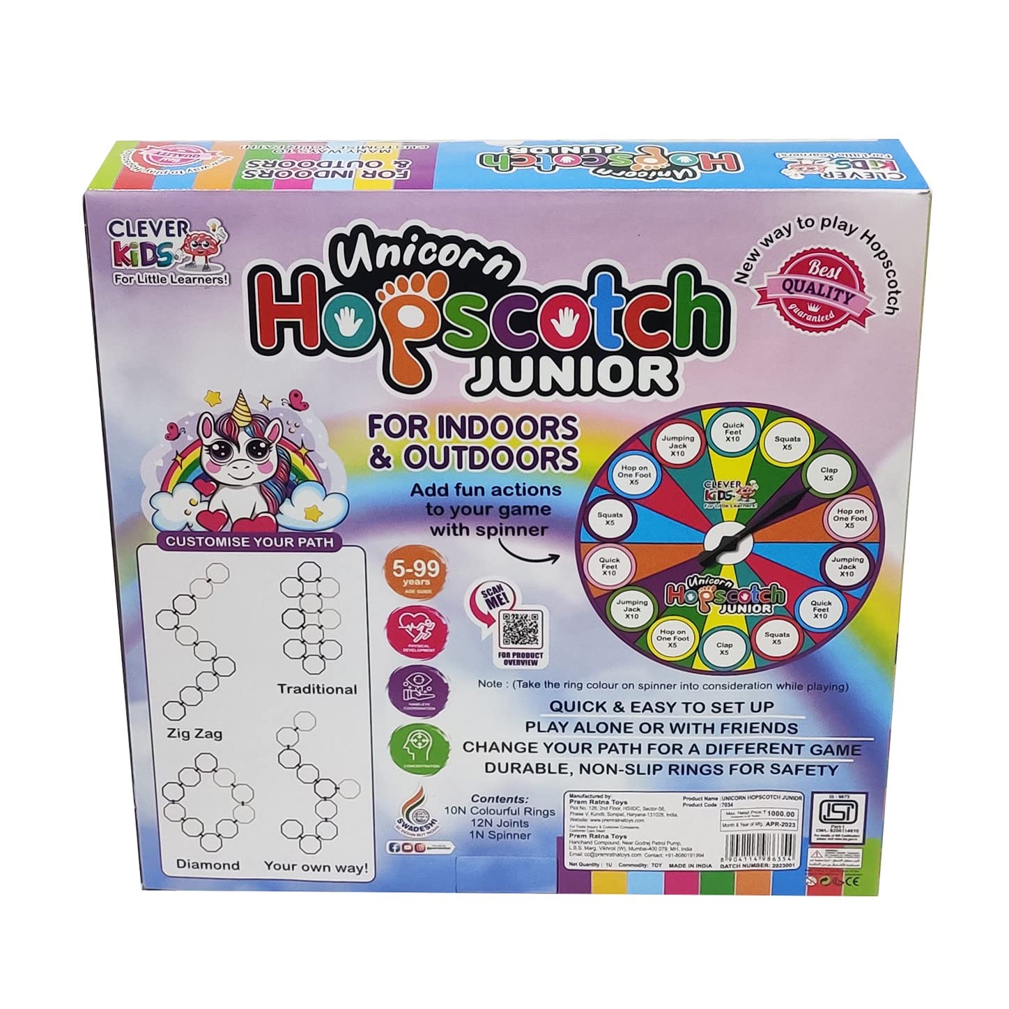Ratna's Unicorn Hopscotch Junior Ring Game with Connectors & Spinner for Indoor & Outdoor Play Games for Kids 3