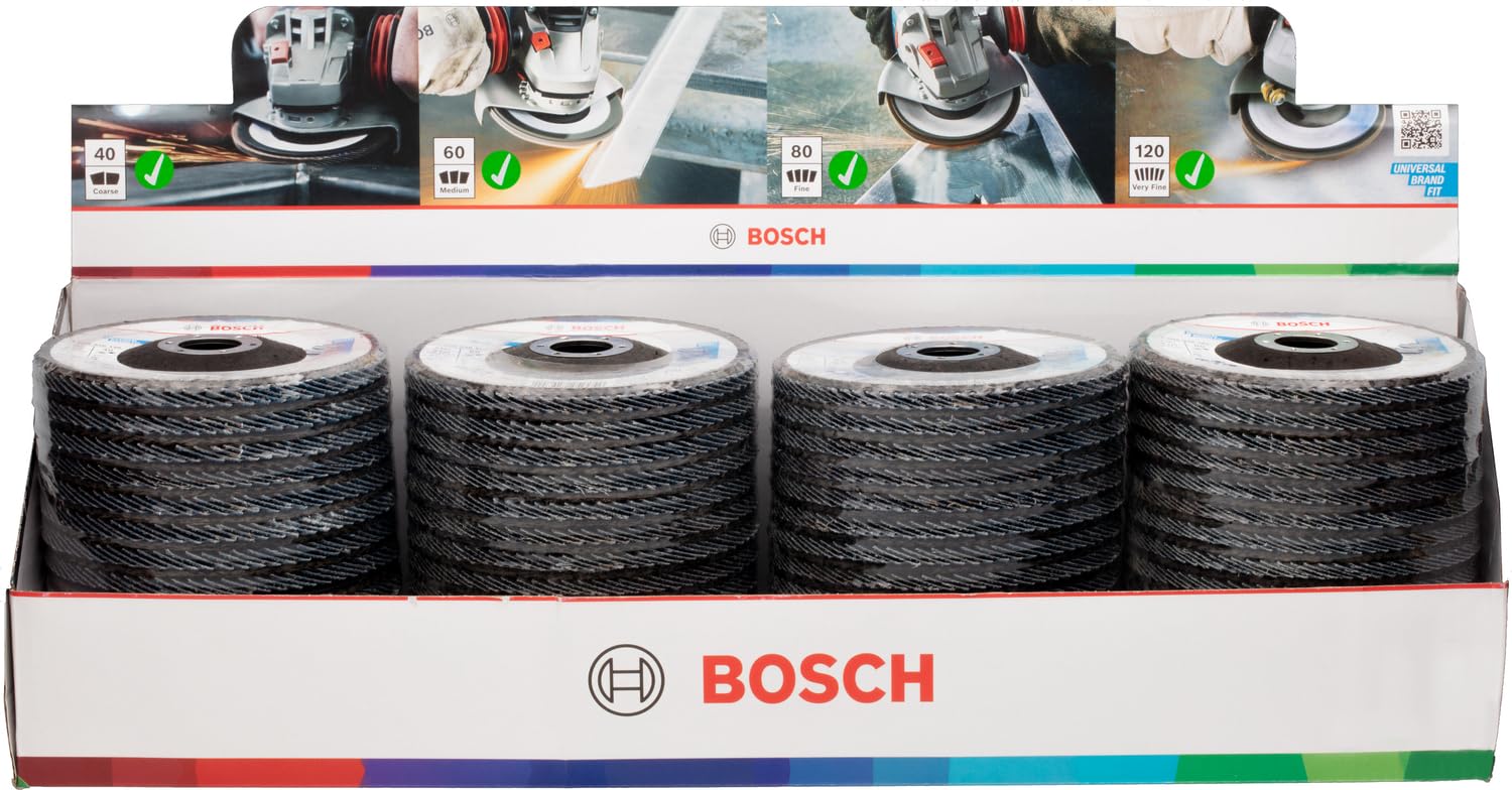 Bosch 60x Zestaw tarcz listkowych X451 (do Stal, Aluminiowy, Ø 125 mm, Ziarnistość 40, 60, 80, 120, Professional Akcesoria Duża szlifierka kątowa)