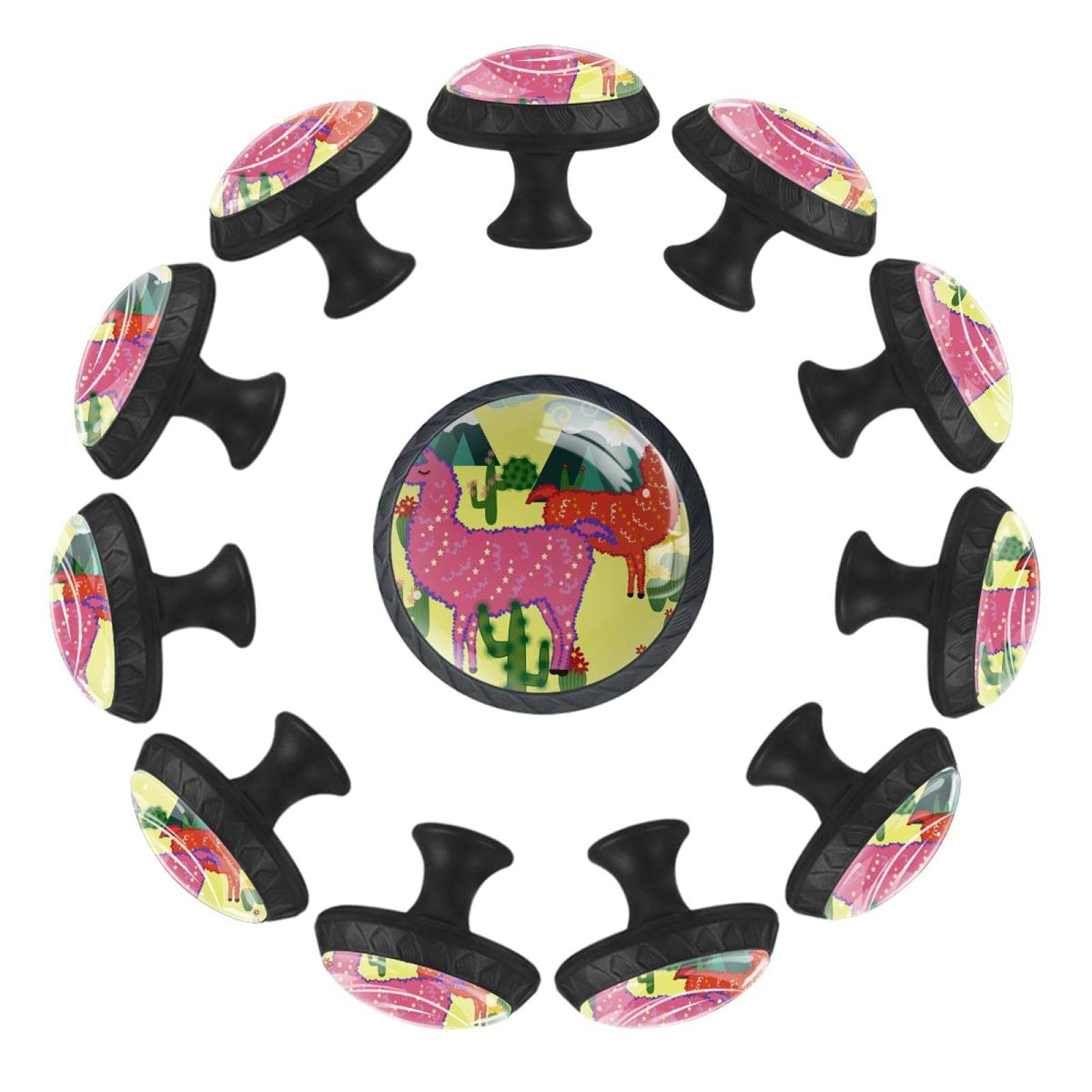Boutons de tiroir ronds à motif cactus et alpaga au design ludique pour meuble de crèche