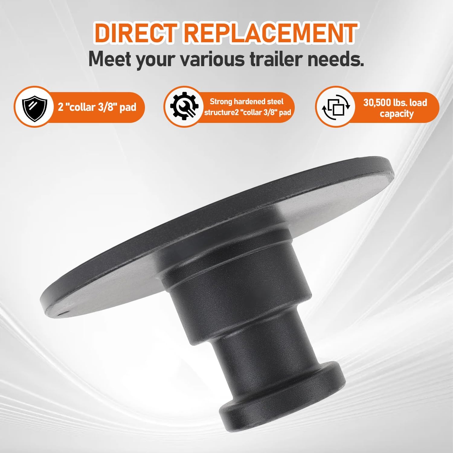 Forged Trailer King Pin，Weld On 5th Wheel Trailer，2 Inch Collar with 3/8 Inch Bolster Plate,WA15 5050