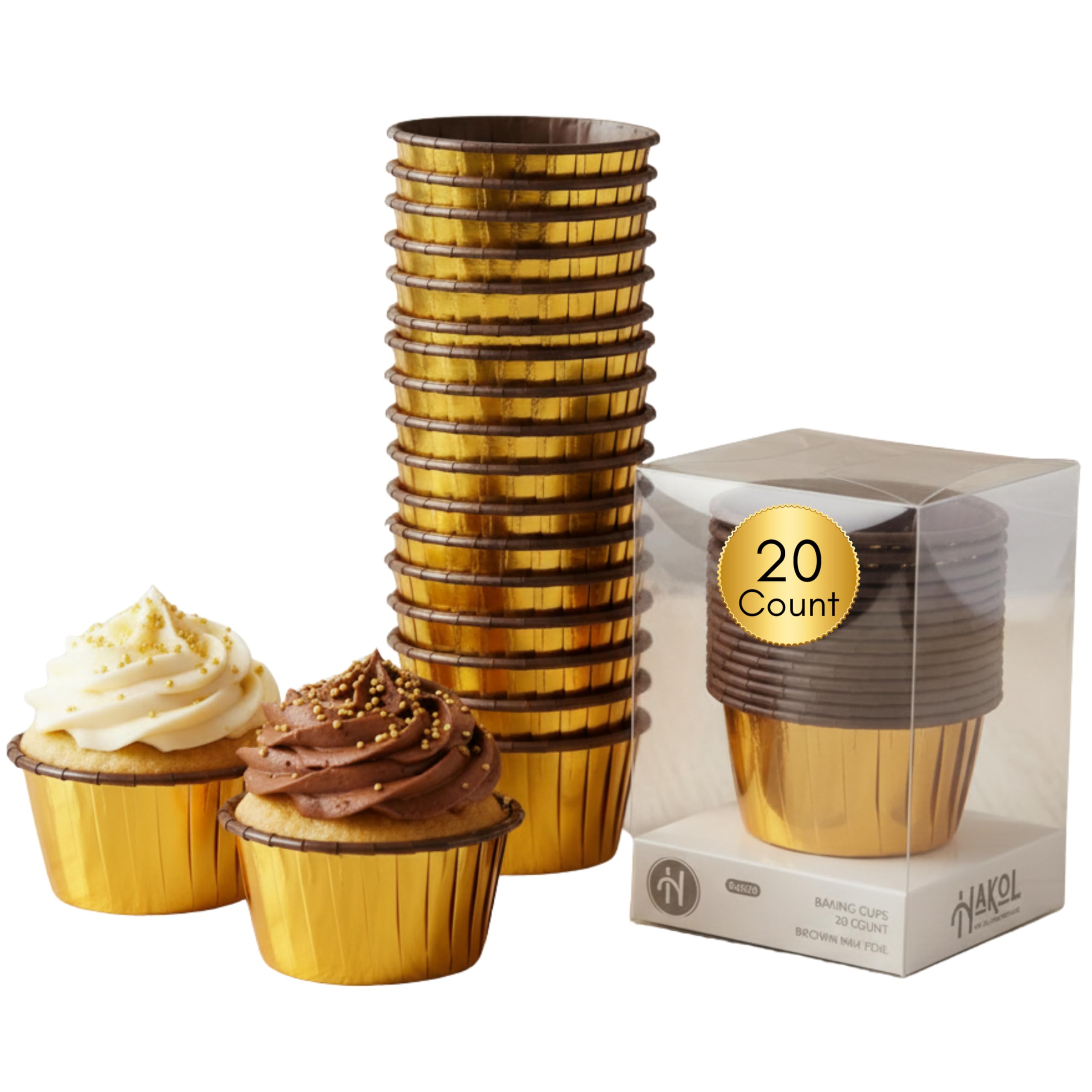 20 Pack Gold Rim Foil Muffins Cupcake Cases – 4x5cm Muffin Liners for Baking Cupcakes, Muffins & Sweet Treats – Greaseproof Foil Cups for Parties, Weddings & Celebrations