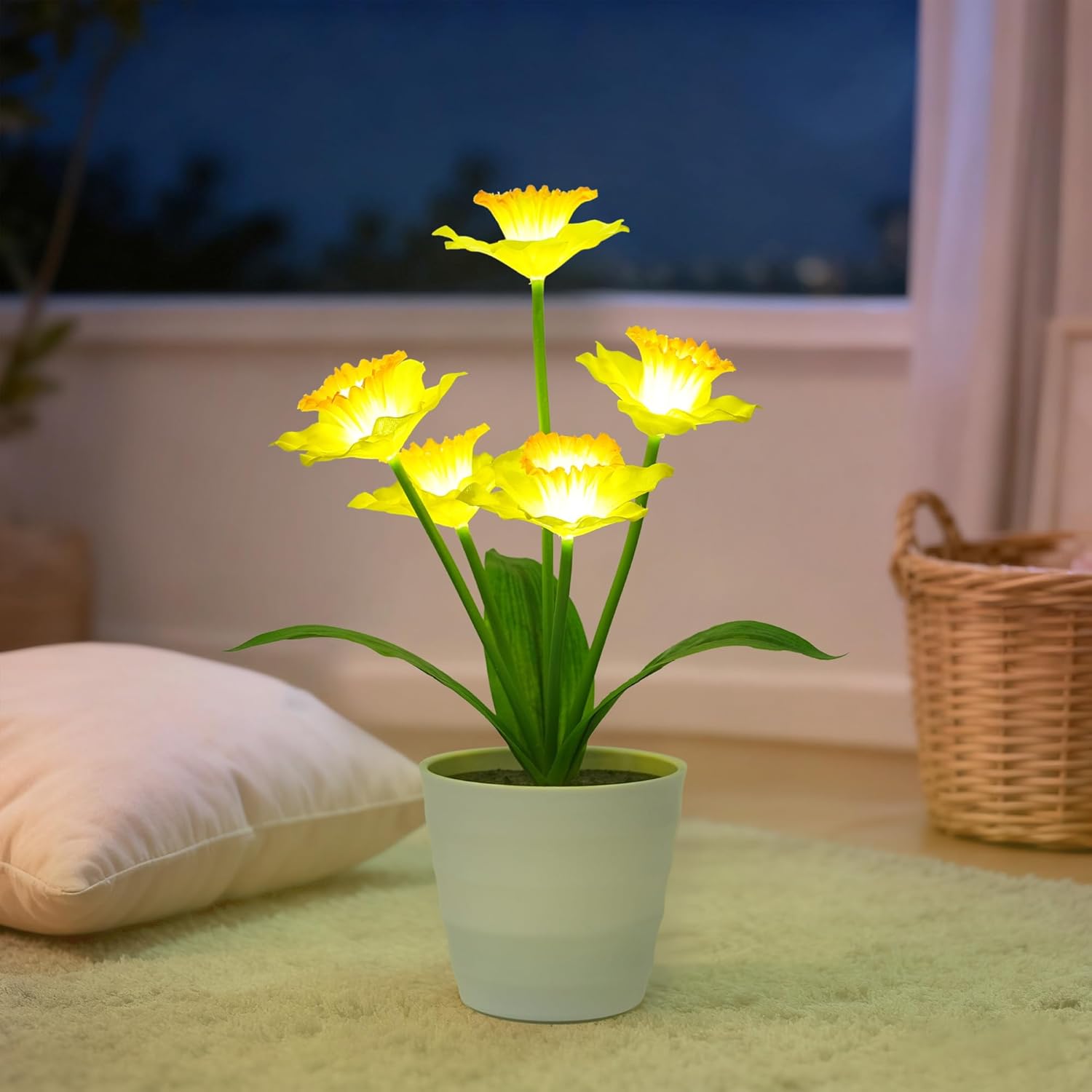 Artificial Yellow Daffodil Flower Lamp Night Light for Bedroom Bar Coffee Shop Wedding Decor, Gifts for Women Mom Daughter Grandma Girlfriend Coworker Friend Birthday Christmas Valentines Mothers Day