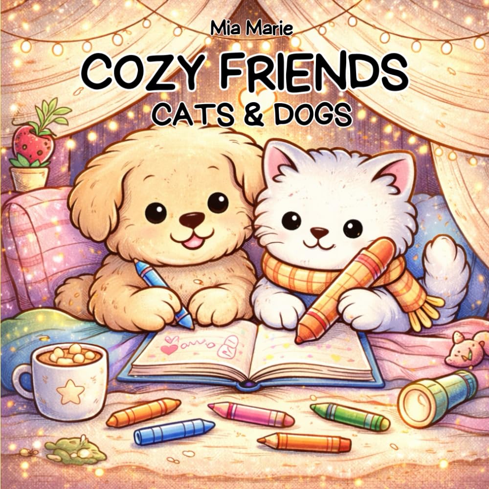 Cozy Friends - Cats & Dogs Coloring Book: 40 Cute and Relaxing Animal Coloring Pages for Kids