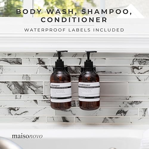 Vista 107 de MaisoNovo Dispensador de champú y acondicionador, dispensador de jabón de ducha montado en la pared, juego de 3 botellas de plástico transparente