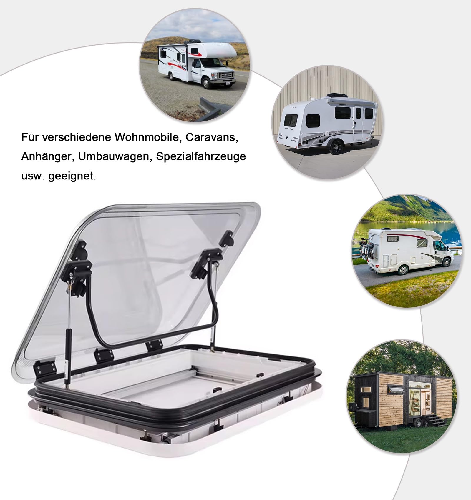 Claraboya para Autocaravana/Ventana para Techo con ventilación 40×40/70×50 cm – Cortinas oscurecedoras y mosquiteras integradas, iluminación LED 12V, para caravanas, remolques, Barcos