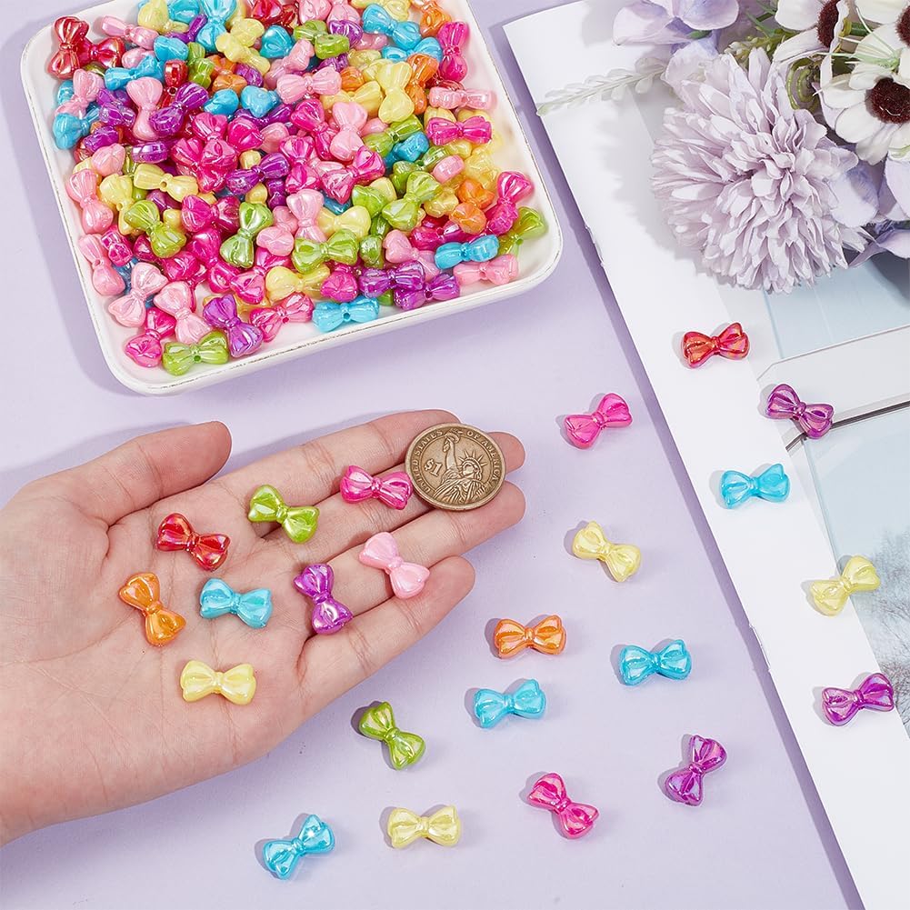 200Pcs Bowknot Beads Acrylic Bow Bead Bulk Colorful Pink Blue Green Opaque Butterfly Bows Bowknots Shaped Mini Loose Spacer Bead for Jewelry Making Bracelet Necklace DIY Crafts Accessories - Image 3