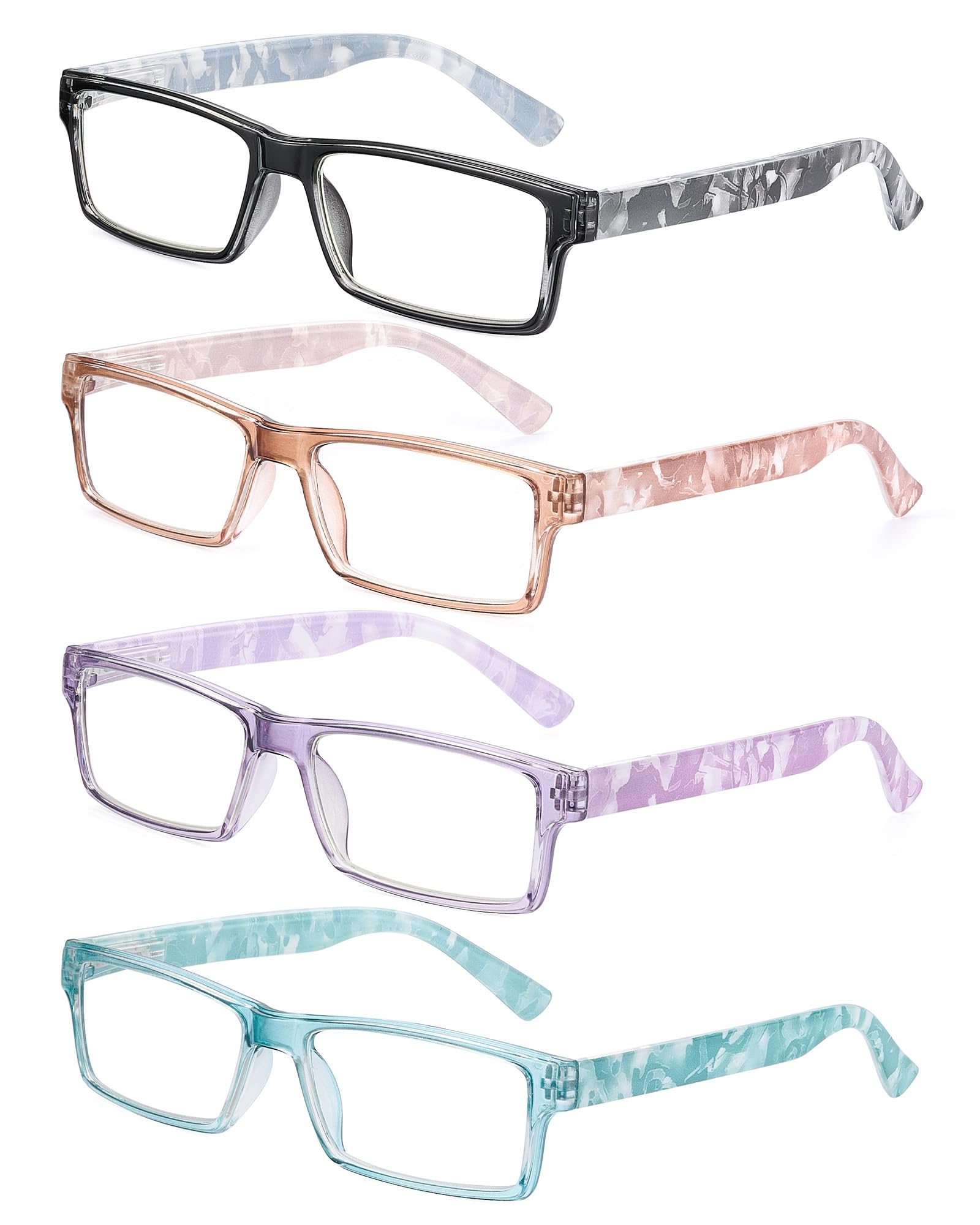 JM 4 pares de lentes de lectura de moda para mujeres Lectores de diseño de patrones de bisagra de primavera Gafas de ojos, anteojos rectangulares