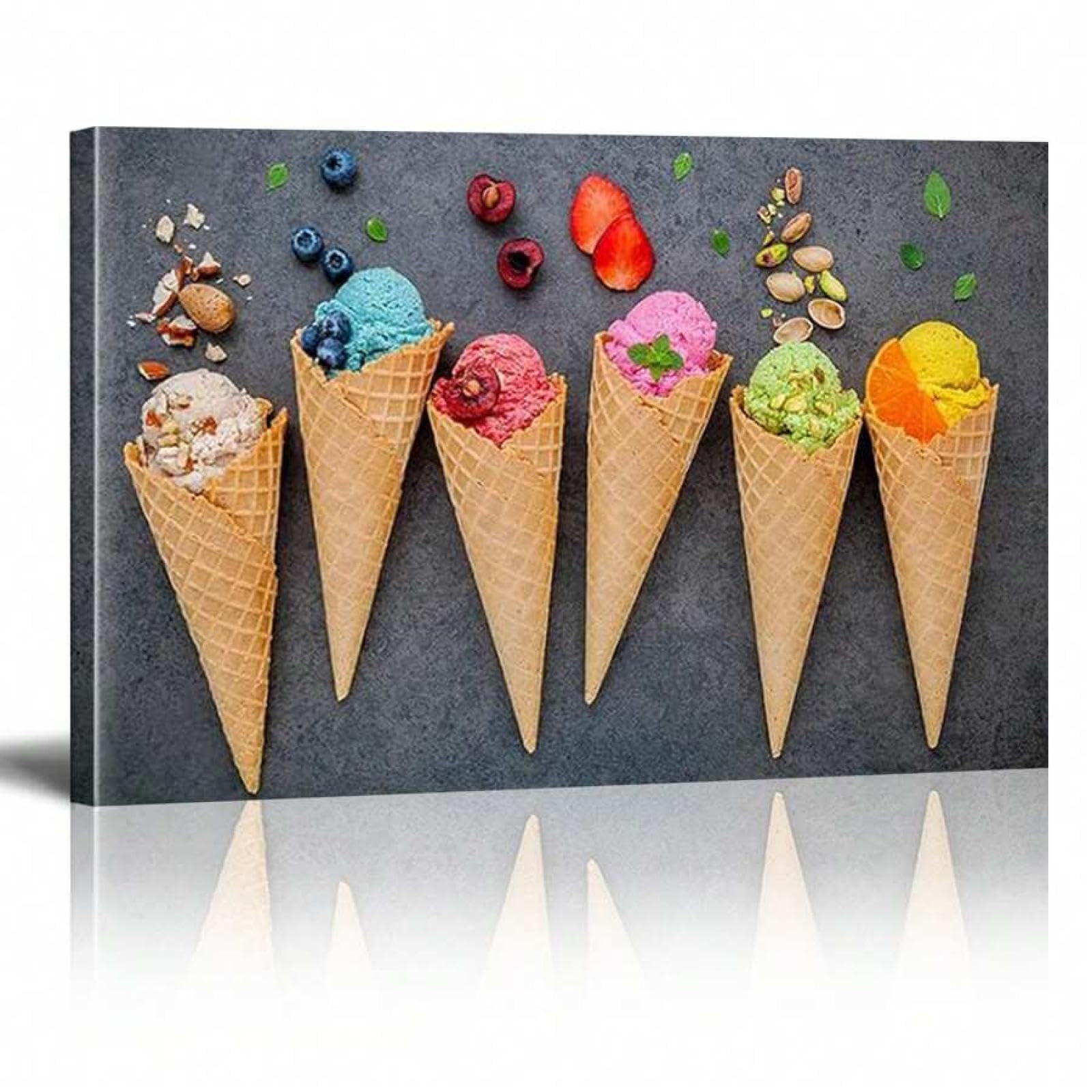 Décoration cornet de glace gaufré grand tableau encadré boutique desserts - 8