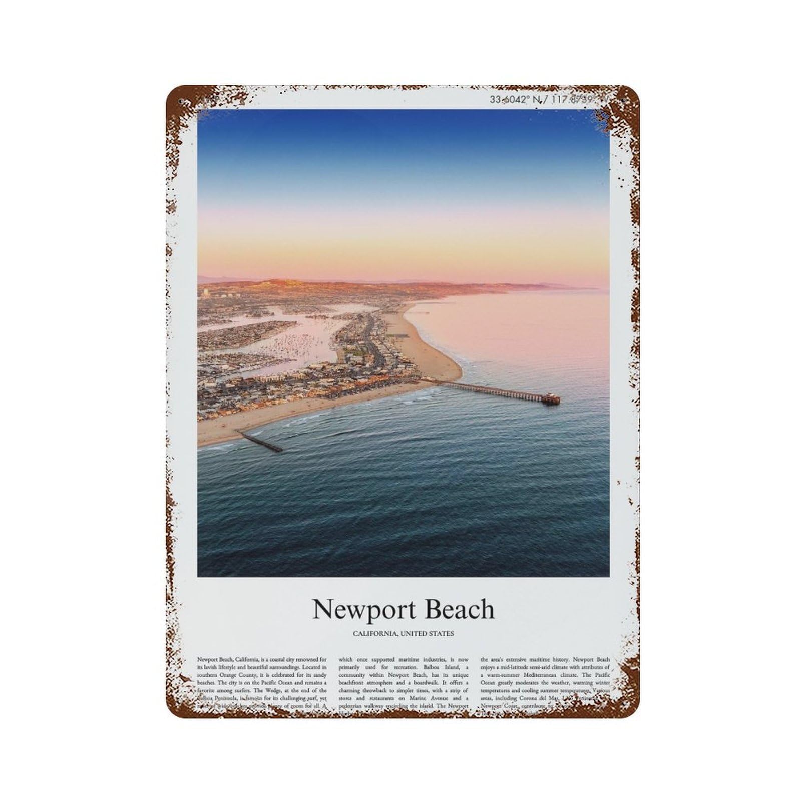 xiaoxiaoshen Newport Beach California, United States, USA City Scenery Wall Decor Art Metal Tin Poster Modern Home Decor Art Home Bar Shop Decorations Vintage Sign 40x30cm