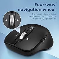 Vista 3 de Mouse inalámbrico Bluetooth (USB + BT1 + BT2), tamaño completo, desplazamiento de 4 vías, mouse silencioso multidispositivo para computadora, Negro