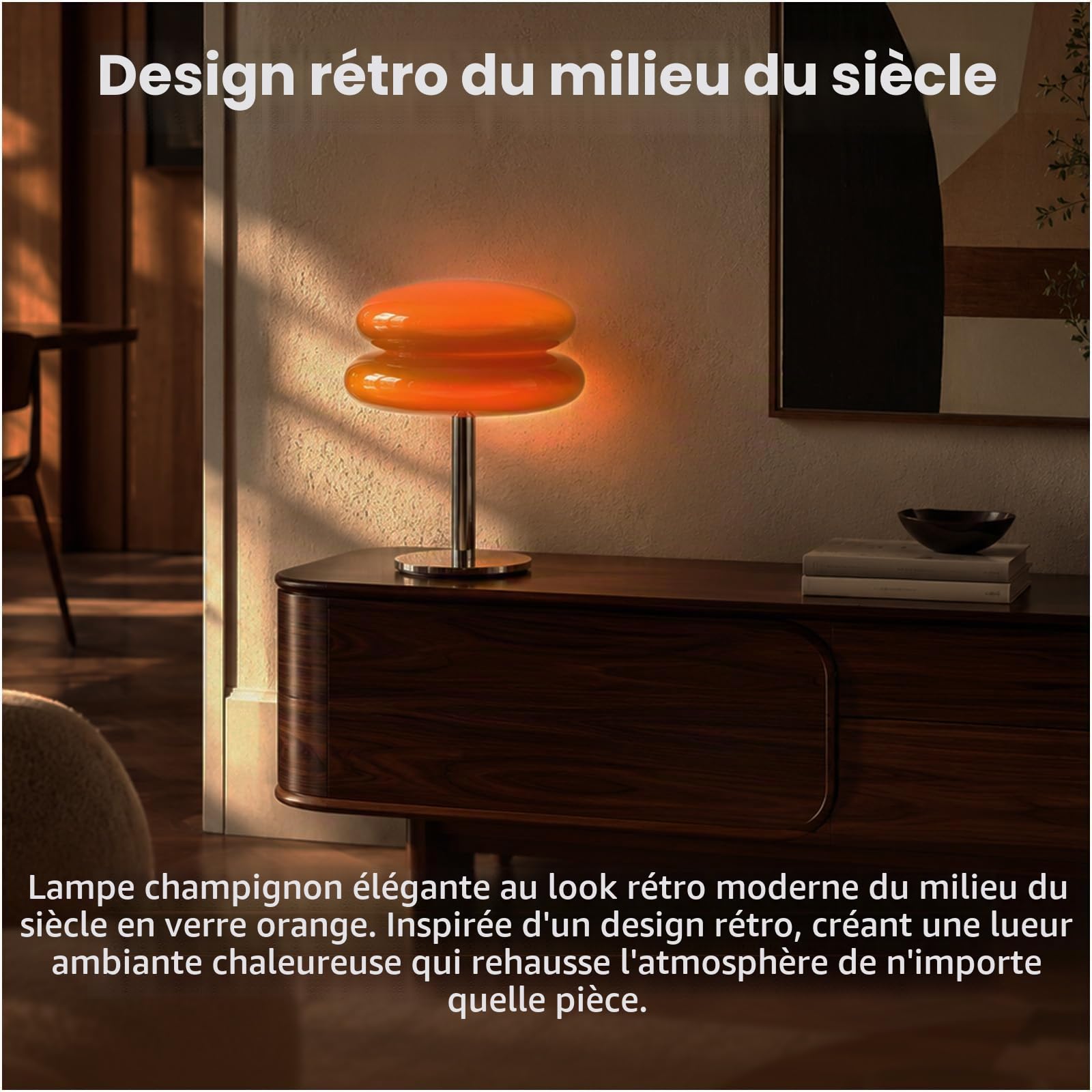 MMOBIEL Lampe Champignon Orange Lampe Mid Century Rétro avec Lumière LED Dimmable Filaire – Pour Chambre, Salon, Décoration Maison & Intérieur – En Verre, Lumière Chaude & Atmosphérique