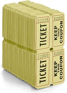 50/50 Double Raffle Tickets - Yellow - 100 Ticket Count Per Pack - Easy Tear Away Stubs for Contact Info - Raffle Drum Tic...