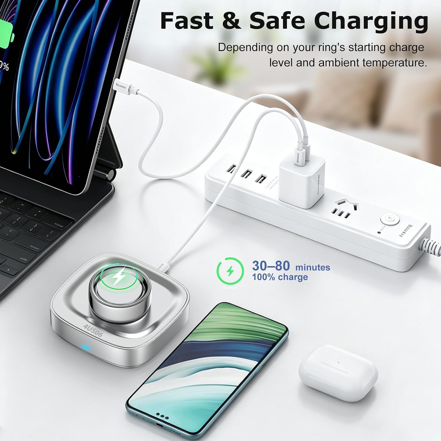 Charger Compatible with Oura Ring Gen 4,Portable Replacement Fast Charging Dock with USB-C Cable for Smart Ring (Size 8)