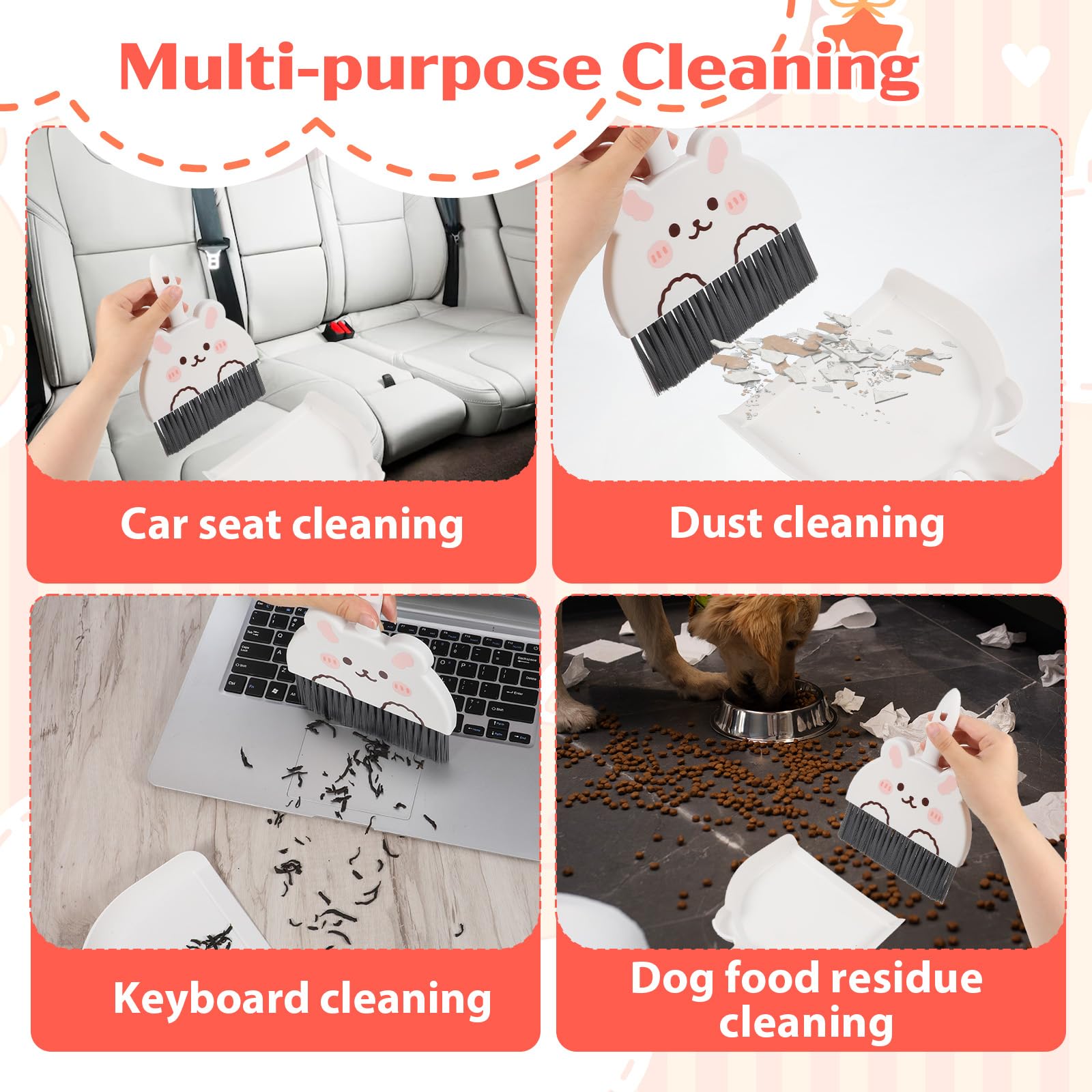 Ensemble balai et pelle à poussière portable, motif lapin mignon, mini balai et pelle à poussière portable avec brosse durable, pelle à poussière légère et balais pour bureau, cuisine, nettoyage