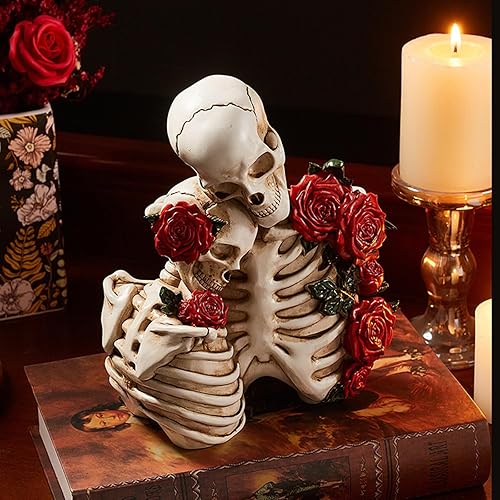 Miniatura 6 de Estatuas de calavera para parejas, soporte de TV, decoración del hogar para sala de estar, dormitorio, figuras románticas para abrazar,