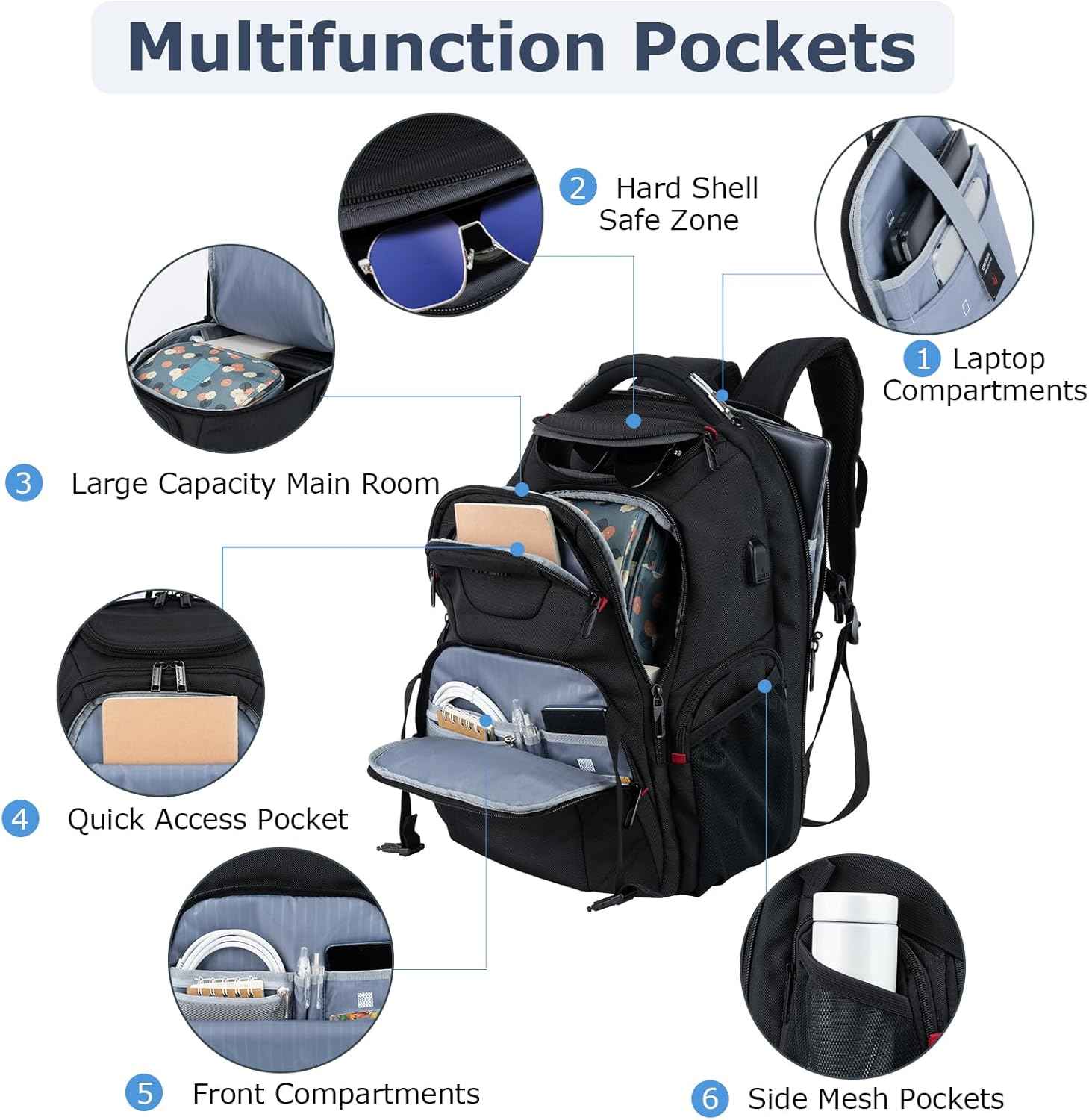 VANKEAN 17.3'' Travel Laptop Backpack TSA Friendly, Water Resistant Anti Theft Extra Large College Backpacks with RFID Pockets, USB Port for Men Women Business Work Bag, Black - Image 2