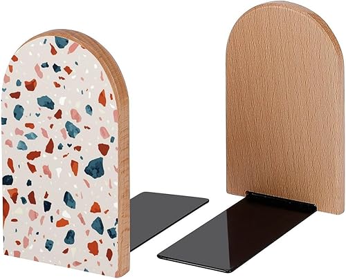 Miniatura 2 de Sujetalibros decorativos de madera de terrazo sin costuras para estantes, habitación de los niños, escritorio, oficina en casa, tapones de libros