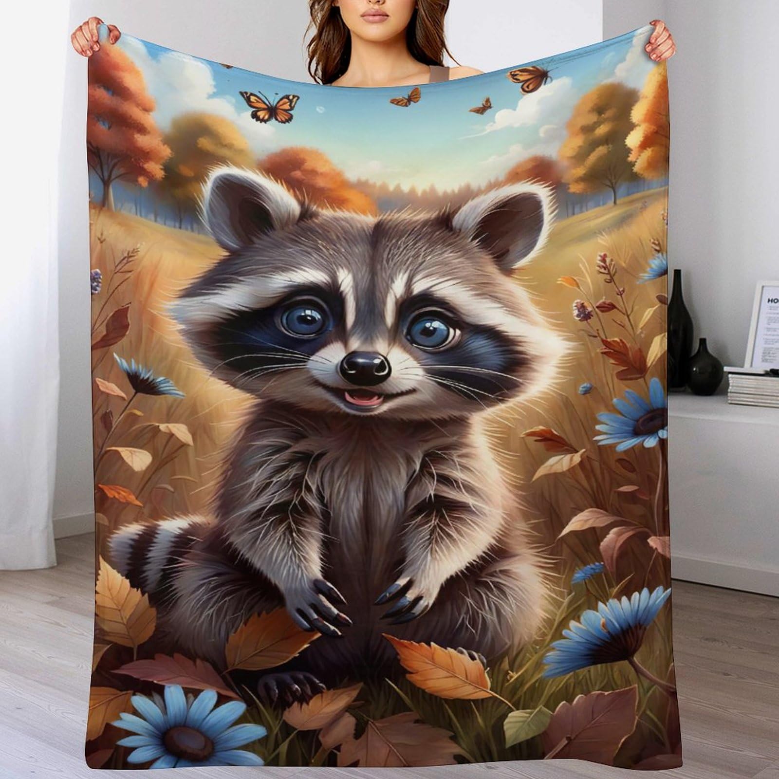 Couverture polaire raton laveur plaid léger chaud anti-frissons lit