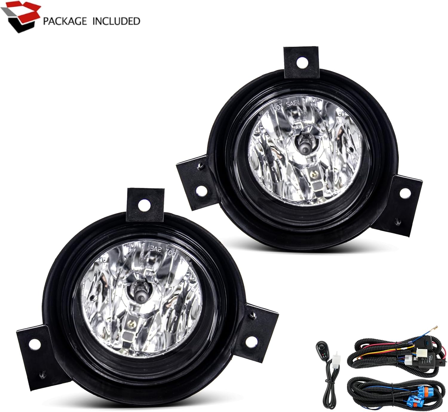 Fog Lights Assembly for 2001 2002 2003 Ford Ranger Replacement Kit with Switch and Wiring H10 12V 42W Halogen Bulbs ​Clear Lens