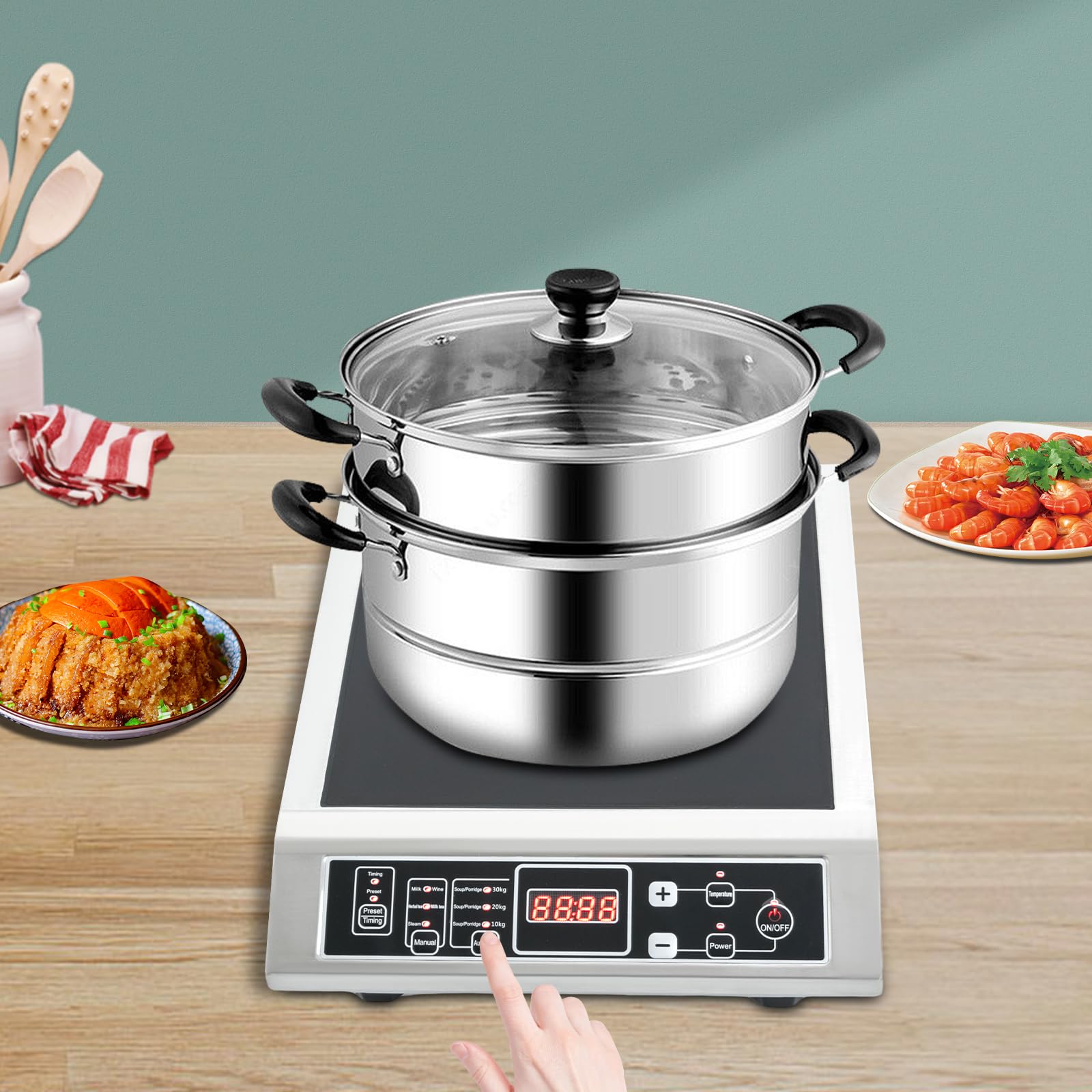 Fornello Induzione Portatile Con Timer Piano Cottura A Induzione Industriale Da 3500 W, Con Indicatore LED E Potenza, 10 Livelli, Piastra Di Cottura A Induzione, Capacità Di Carico 75 Kg, Per Pub